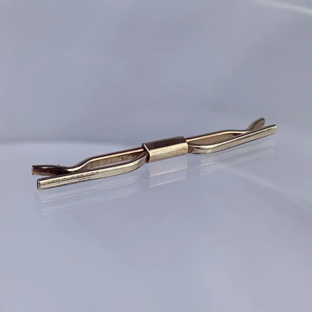 Simple 12k Gold Plated Tie Collar Bar Campus Formal Modern Vintage O1